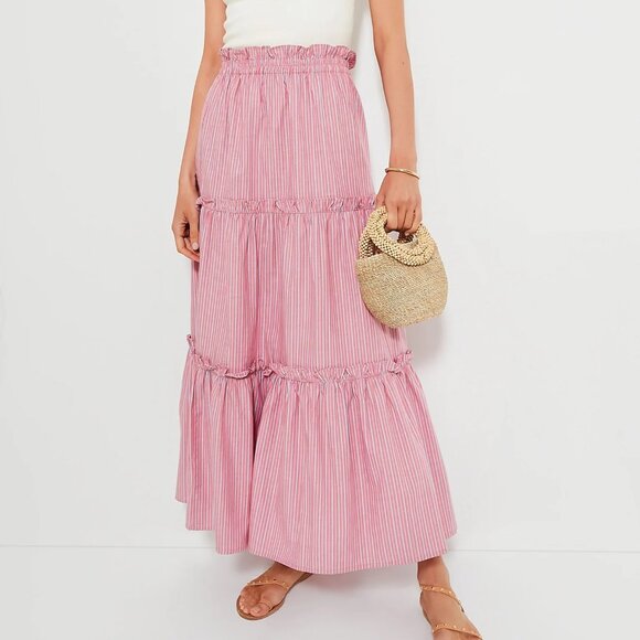NWT Tuckernuck Red Stripe Prado Skirt Size XXXL Tiered Ruffle Pullon Maxi Cotton